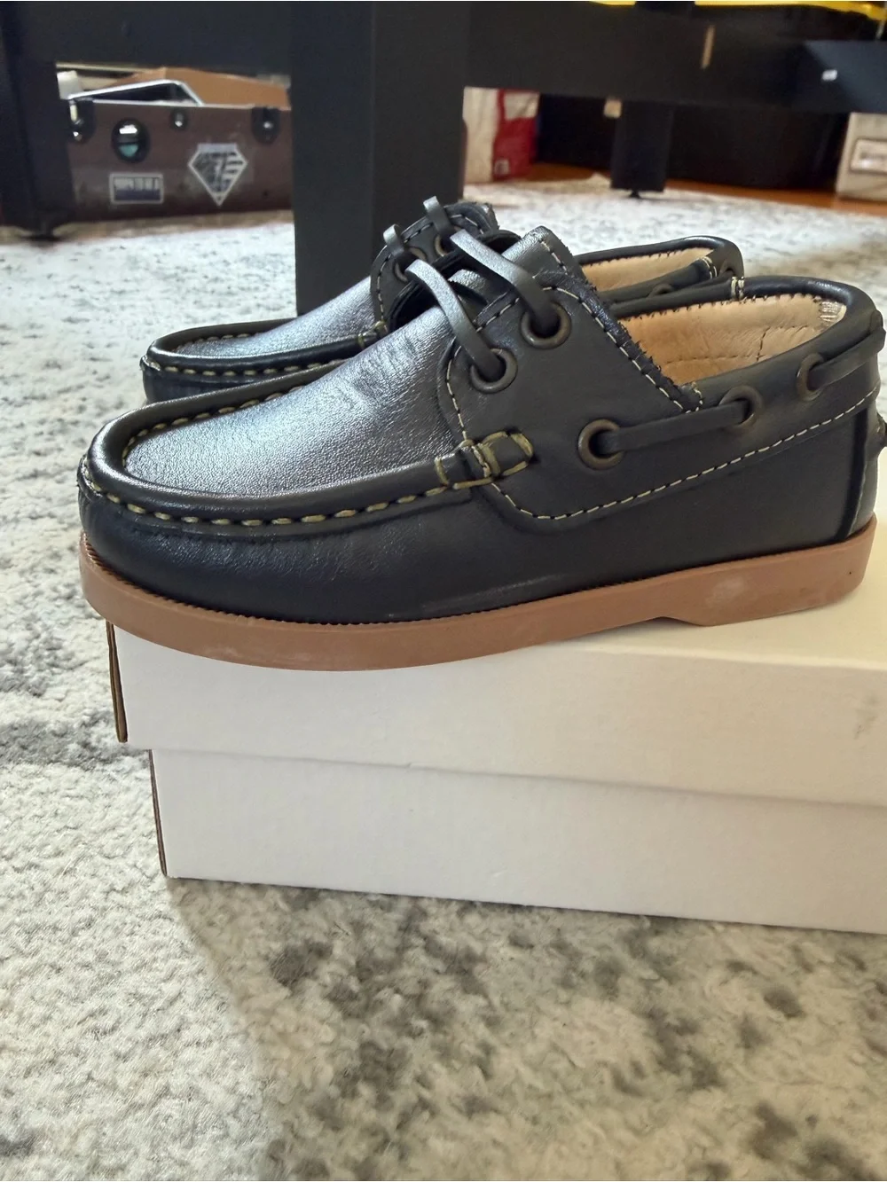 Classic Navy Kids Boat Dress Shoes with Tan Sole